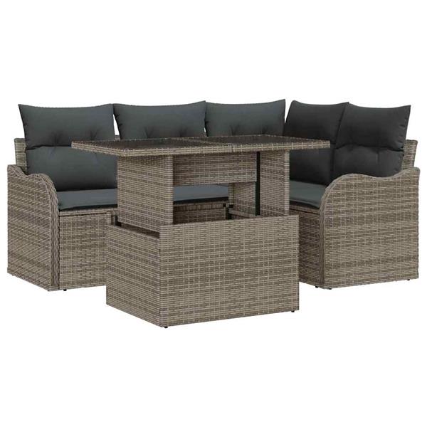 Grote foto vidaxl tuin sofa set met kussen 5 pcs grijs poly riet tuin en terras tuinmeubelen
