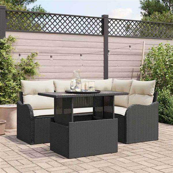 Grote foto vidaxl tuin sofa set met kussen 5 pcs zwart poly riet tuin en terras tuinmeubelen