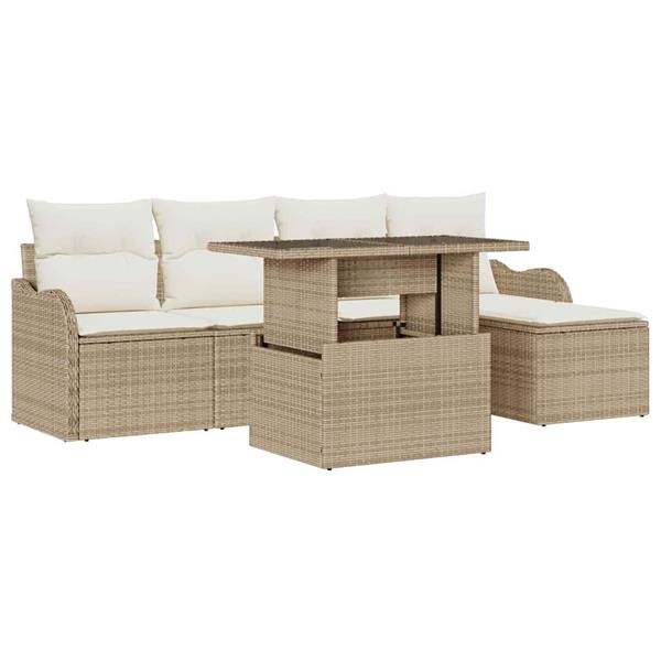 Grote foto vidaxl tuin sofa set met kussen 6 pcs beige poly riet tuin en terras tuinmeubelen