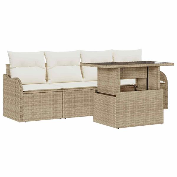 Grote foto vidaxl tuin sofa set met kussen 5 pcs beige poly riet tuin en terras tuinmeubelen