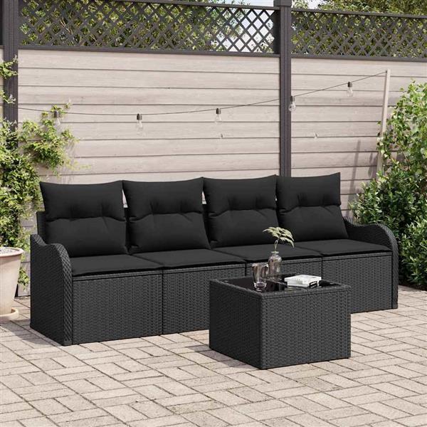 Grote foto vidaxl tuin sofa set met kussen met opslag 5 pcs zwart 55 x 55 x 37 cm tuin en terras tuinmeubelen