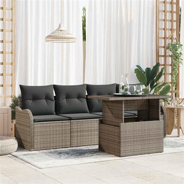 Grote foto vidaxl tuin sofa set met kussen 5 pcs grijs poly riet tuin en terras tuinmeubelen