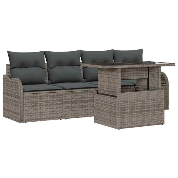 Grote foto vidaxl tuin sofa set met kussen 5 pcs grijs poly riet tuin en terras tuinmeubelen