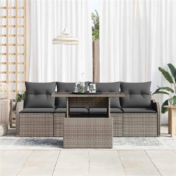 Grote foto vidaxl tuin sofa set met kussen 5 pcs grijs poly riet tuin en terras tuinmeubelen