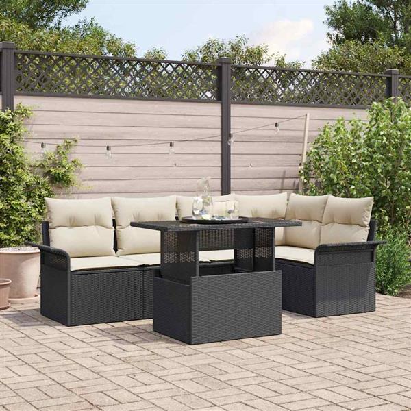 Grote foto vidaxl tuin sofa set met kussen 6 pcs zwart poly riet tuin en terras tuinmeubelen