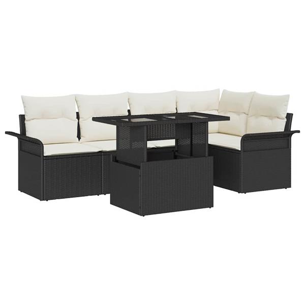 Grote foto vidaxl tuin sofa set met kussen 6 pcs zwart poly riet tuin en terras tuinmeubelen