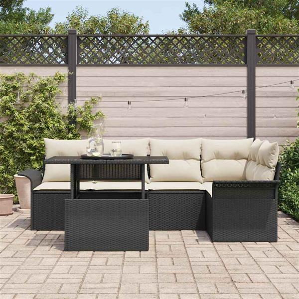 Grote foto vidaxl tuin sofa set met kussen 6 pcs zwart poly riet tuin en terras tuinmeubelen