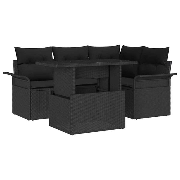 Grote foto vidaxl tuin sofa set met kussen 5 pcs zwart poly riet tuin en terras tuinmeubelen