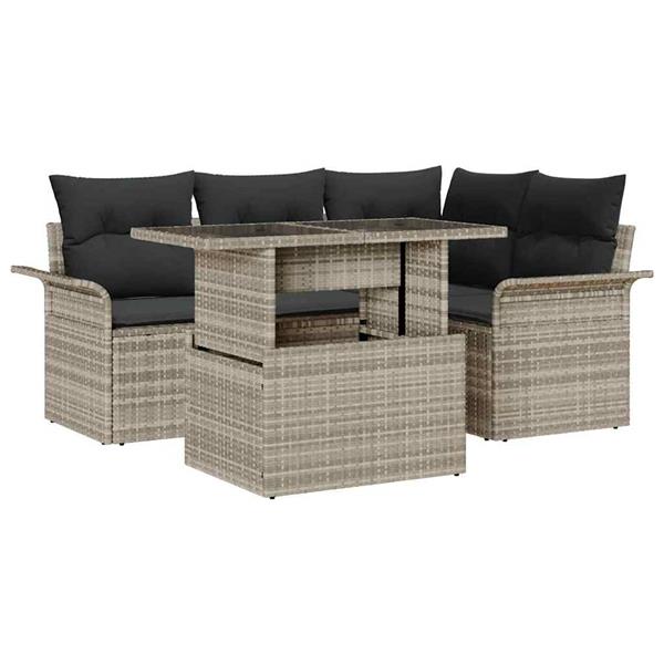 Grote foto vidaxl tuin sofa set met kussen 5 pcs lichtgrijs poly riet tuin en terras tuinmeubelen