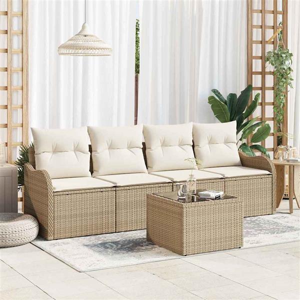 Grote foto vidaxl tuin sofa set met kussen 5 pcs beige cr me 55 x 55 x 37 cm tuin en terras tuinmeubelen