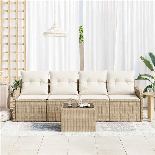 Grote foto vidaxl tuin sofa set met kussen 5 pcs beige cr me 55 x 55 x 37 cm tuin en terras tuinmeubelen
