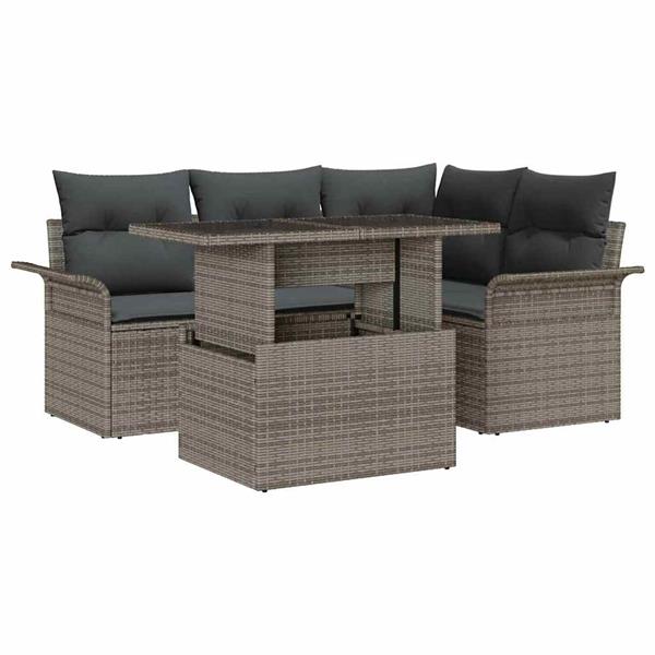 Grote foto vidaxl tuin sofa set met kussen 5 pcs grijs poly riet tuin en terras tuinmeubelen
