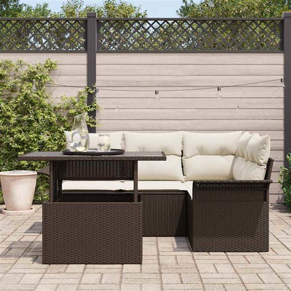 Grote foto vidaxl tuin sofa set met kussen 5 pcs bruin poly riet tuin en terras tuinmeubelen
