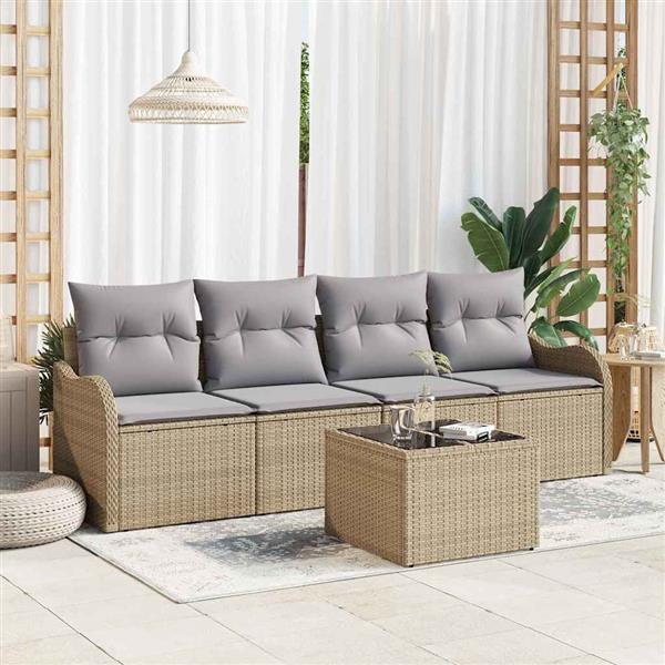 Grote foto vidaxl tuin sofa set met kussen 5 pcs beige grijs 55 x 55 x 37 cm tuin en terras tuinmeubelen