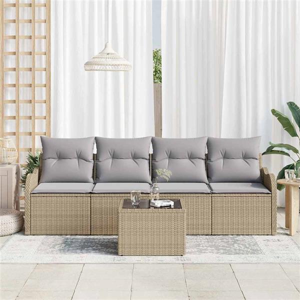 Grote foto vidaxl tuin sofa set met kussen 5 pcs beige grijs 55 x 55 x 37 cm tuin en terras tuinmeubelen