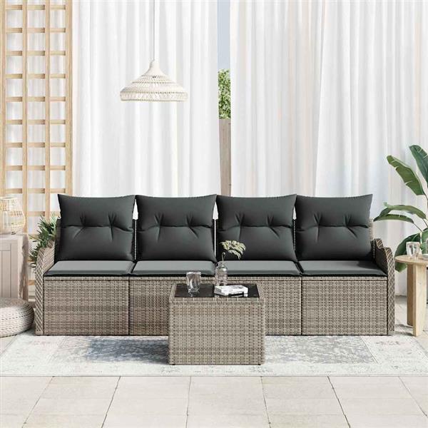 Grote foto vidaxl tuin sofa set met kussen met opslag 5 pcs grijs 55 x 55 x 37 cm tuin en terras tuinmeubelen