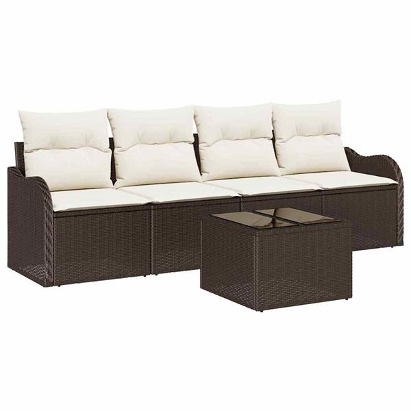 Grote foto vidaxl tuin sofa set met kussen 5 pcs bruin cr me 55 x 55 x 37 cm tuin en terras tuinmeubelen