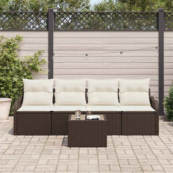 Grote foto vidaxl tuin sofa set met kussen 5 pcs bruin cr me 55 x 55 x 37 cm tuin en terras tuinmeubelen
