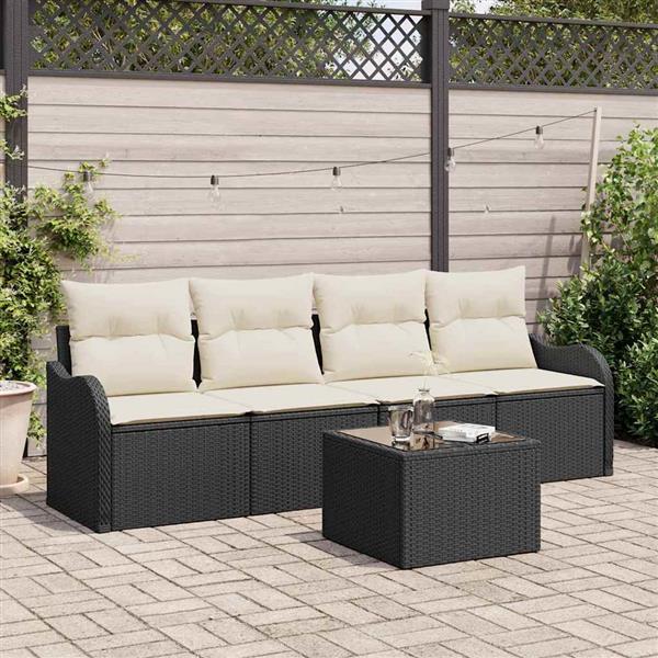 Grote foto vidaxl tuin sofa set met kussen 5 pcs zwart cr me 55 x 55 x 37 cm tuin en terras tuinmeubelen