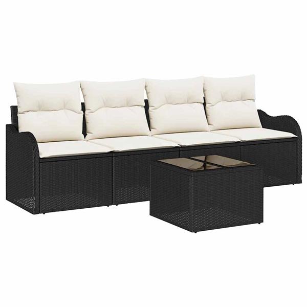 Grote foto vidaxl tuin sofa set met kussen 5 pcs zwart cr me 55 x 55 x 37 cm tuin en terras tuinmeubelen
