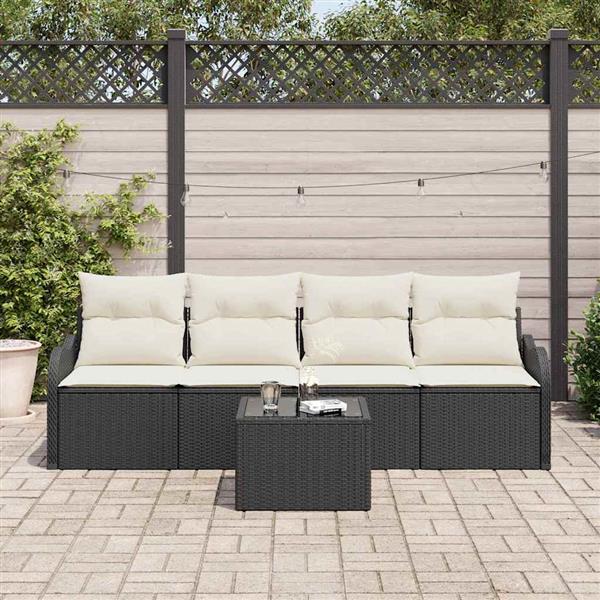 Grote foto vidaxl tuin sofa set met kussen 5 pcs zwart cr me 55 x 55 x 37 cm tuin en terras tuinmeubelen