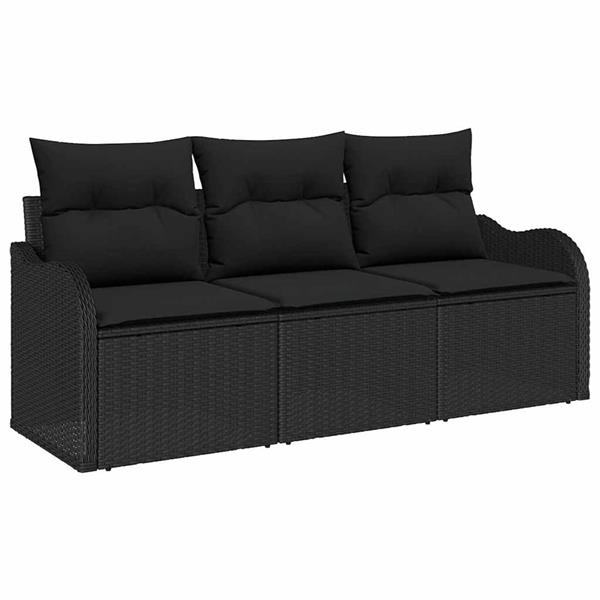 Grote foto vidaxl tuin sofa set met kussen met opslag 3 pcs zwart poly riet tuin en terras tuinmeubelen
