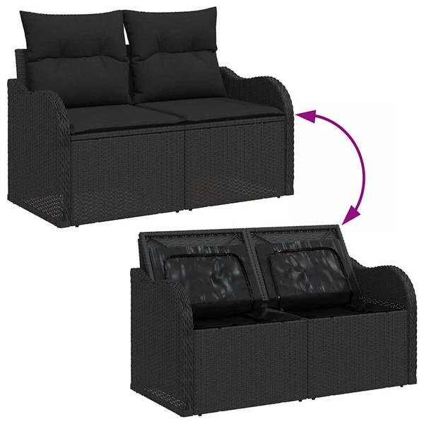 Grote foto vidaxl tuin sofa set met kussen met opslag 3 pcs zwart poly riet tuin en terras tuinmeubelen