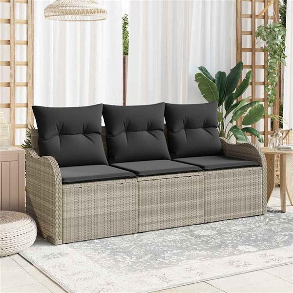 Grote foto vidaxl tuin sofa set met kussen met opslag 3 pcs lichtgrijs poly riet tuin en terras tuinmeubelen