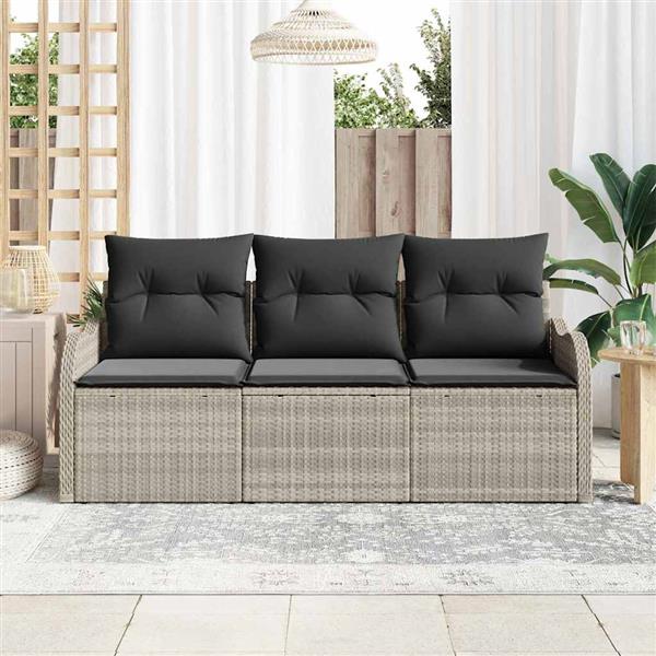 Grote foto vidaxl tuin sofa set met kussen met opslag 3 pcs lichtgrijs poly riet tuin en terras tuinmeubelen