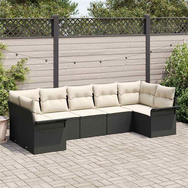 Grote foto vidaxl tuin sofa set met kussen met opslag 7 pcs zwart poly riet tuin en terras tuinmeubelen