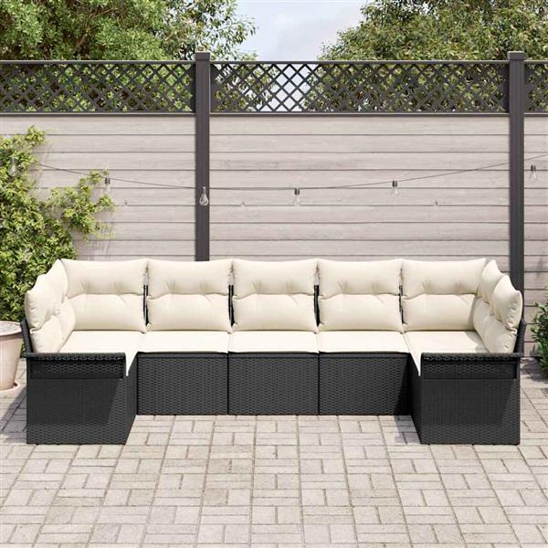 Grote foto vidaxl tuin sofa set met kussen met opslag 7 pcs zwart poly riet tuin en terras tuinmeubelen