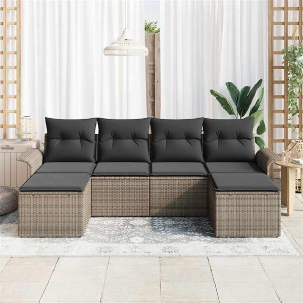 Grote foto vidaxl tuin sofa set met kussen met opslag 6 pcs grijs poly riet tuin en terras tuinmeubelen