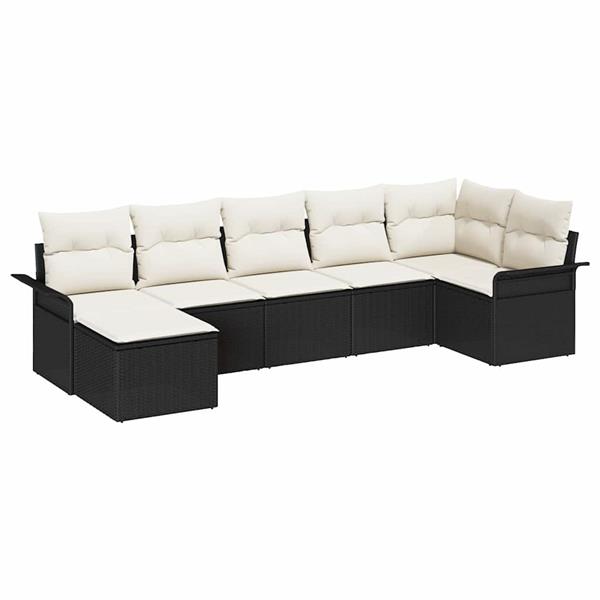 Grote foto vidaxl tuin sofa set met kussen met opslag 7 pcs zwart poly riet tuin en terras tuinmeubelen