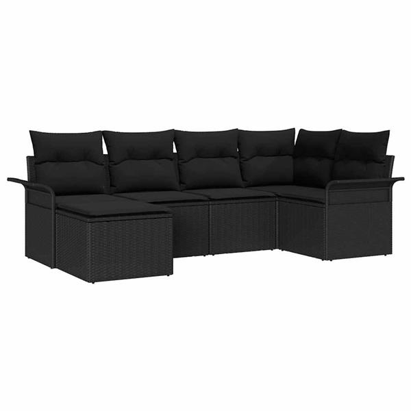 Grote foto vidaxl tuin sofa set met kussen met opslag 6 pcs zwart poly riet tuin en terras tuinmeubelen