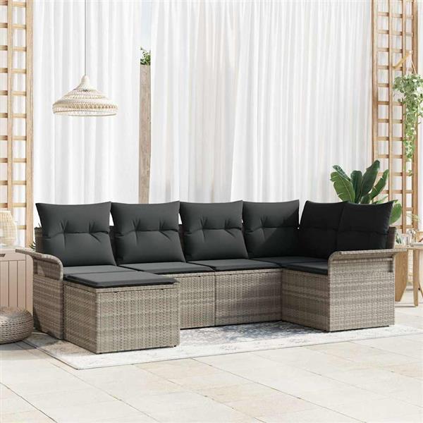 Grote foto vidaxl tuin sofa set met kussen met opslag 6 pcs lichtgrijs poly riet tuin en terras tuinmeubelen