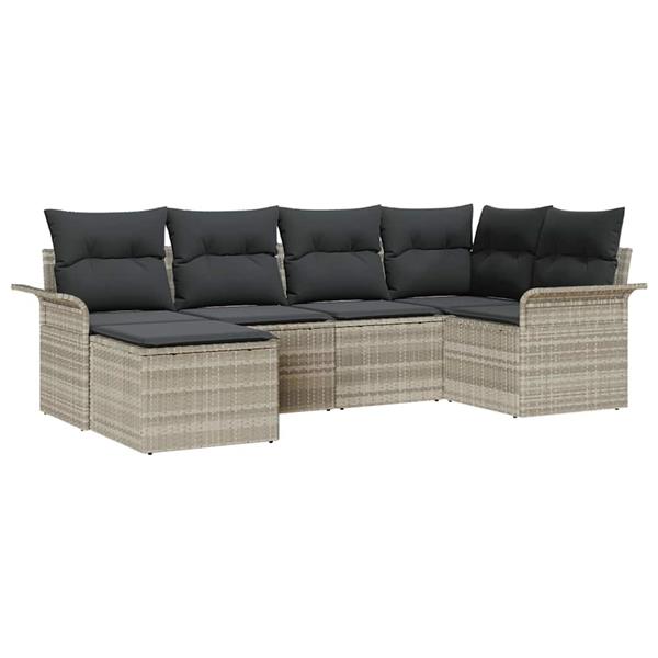 Grote foto vidaxl tuin sofa set met kussen met opslag 6 pcs lichtgrijs poly riet tuin en terras tuinmeubelen