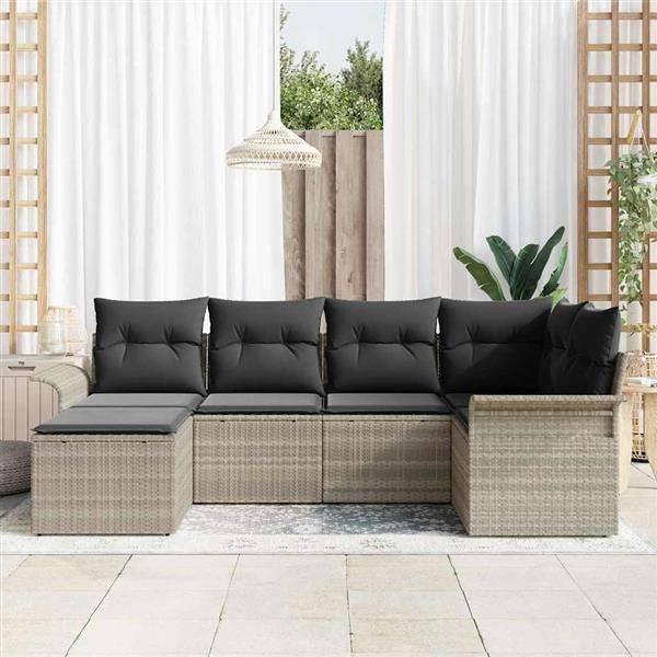 Grote foto vidaxl tuin sofa set met kussen met opslag 6 pcs lichtgrijs poly riet tuin en terras tuinmeubelen