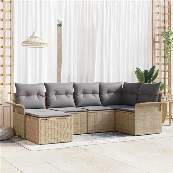 Grote foto vidaxl tuin sofa set met kussen met opslag 6 pcs beige poly riet tuin en terras tuinmeubelen