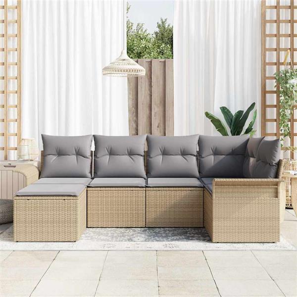 Grote foto vidaxl tuin sofa set met kussen met opslag 6 pcs beige poly riet tuin en terras tuinmeubelen