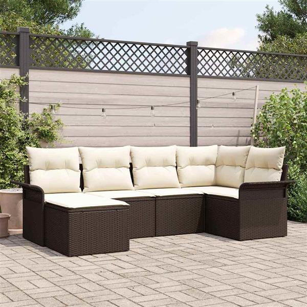 Grote foto vidaxl tuin sofa set met kussen met opslag 6 pcs bruin poly riet tuin en terras tuinmeubelen