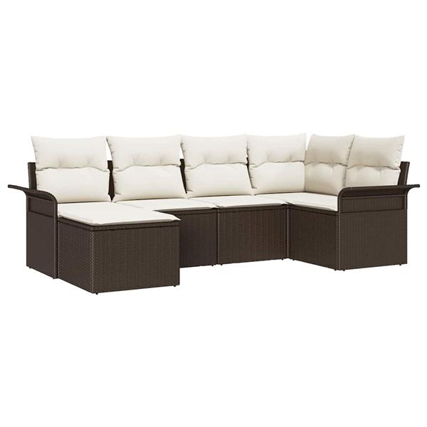 Grote foto vidaxl tuin sofa set met kussen met opslag 6 pcs bruin poly riet tuin en terras tuinmeubelen