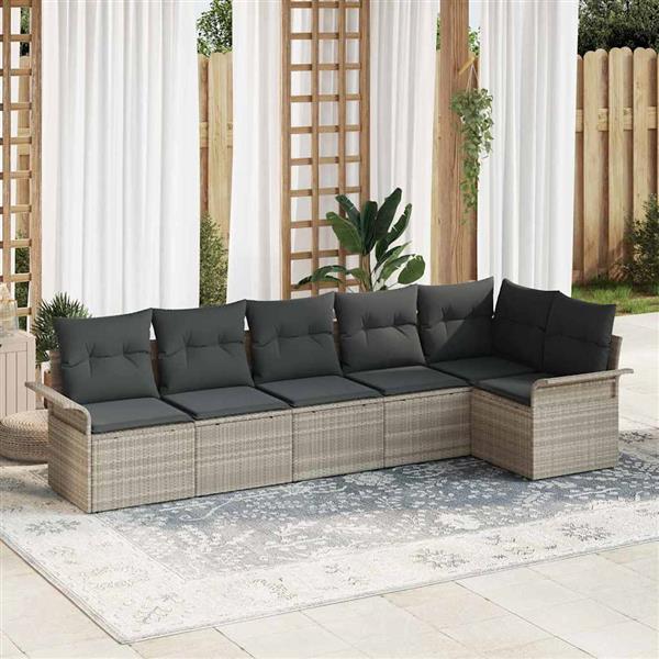 Grote foto vidaxl tuin sofa set met kussen met opslag 6 pcs lichtgrijs poly riet tuin en terras tuinmeubelen
