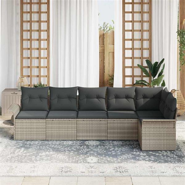 Grote foto vidaxl tuin sofa set met kussen met opslag 6 pcs lichtgrijs poly riet tuin en terras tuinmeubelen