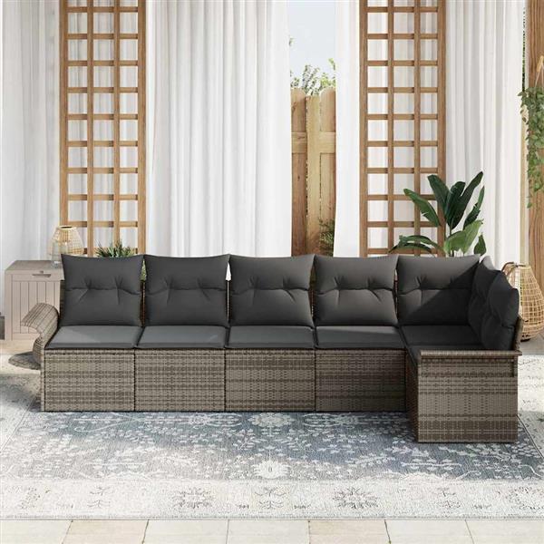 Grote foto vidaxl tuin sofa set met kussen met opslag 6 pcs grijs poly riet tuin en terras tuinmeubelen