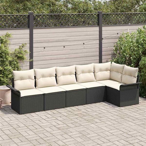 Grote foto vidaxl tuin sofa set met kussen met opslag 6 pcs zwart poly riet tuin en terras tuinmeubelen