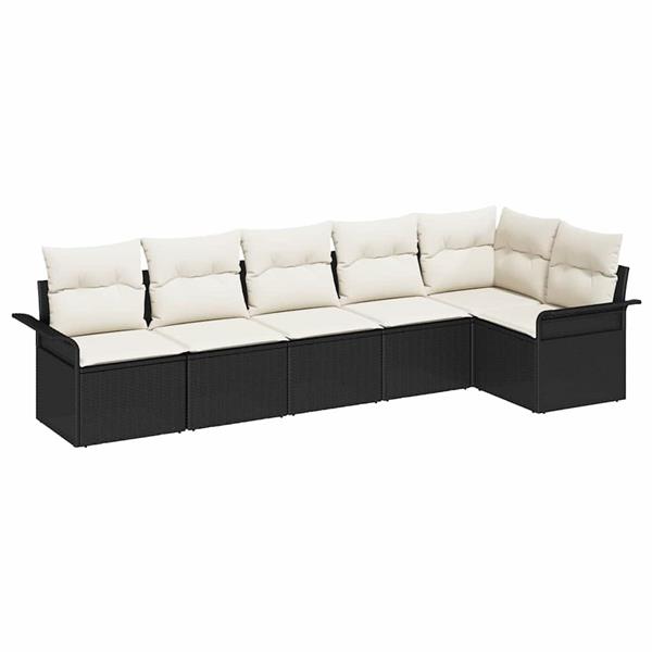 Grote foto vidaxl tuin sofa set met kussen met opslag 6 pcs zwart poly riet tuin en terras tuinmeubelen