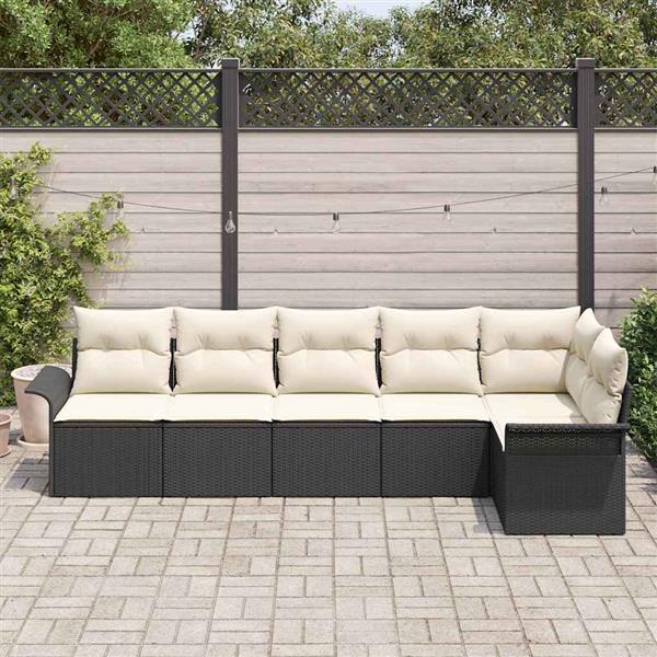 Grote foto vidaxl tuin sofa set met kussen met opslag 6 pcs zwart poly riet tuin en terras tuinmeubelen