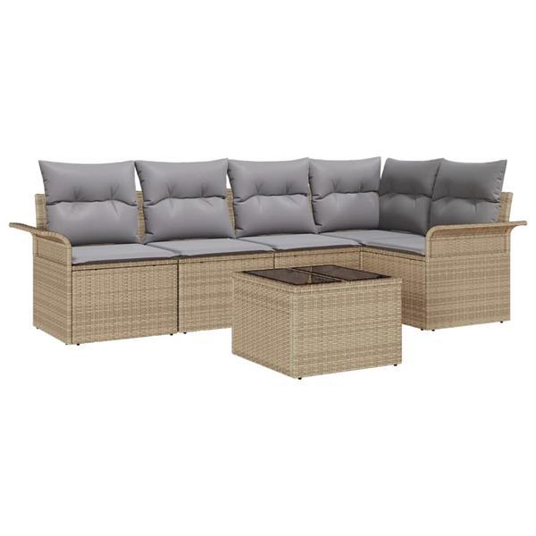 Grote foto vidaxl tuin sofa set met kussen met opslag 6 pcs beige poly riet tuin en terras tuinmeubelen