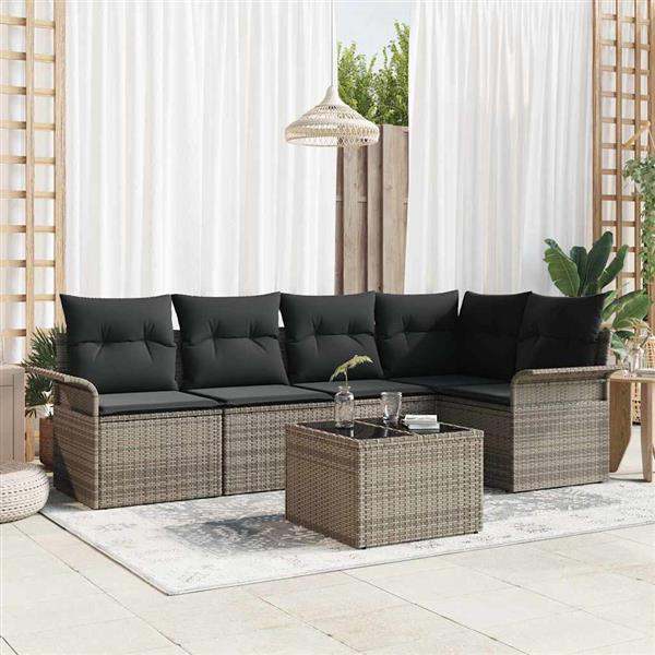 Grote foto vidaxl tuin sofa set met kussen met opslag 6 pcs grijs poly riet tuin en terras tuinmeubelen