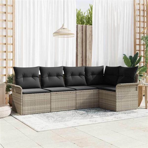 Grote foto vidaxl tuin sofa set met kussen met opslag 5 pcs lichtgrijs poly riet tuin en terras tuinmeubelen